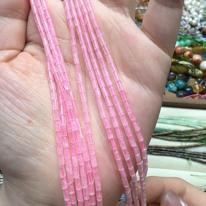 合金玛瑙/玉髓珠宝半成品一条2x4m粉晶管珠