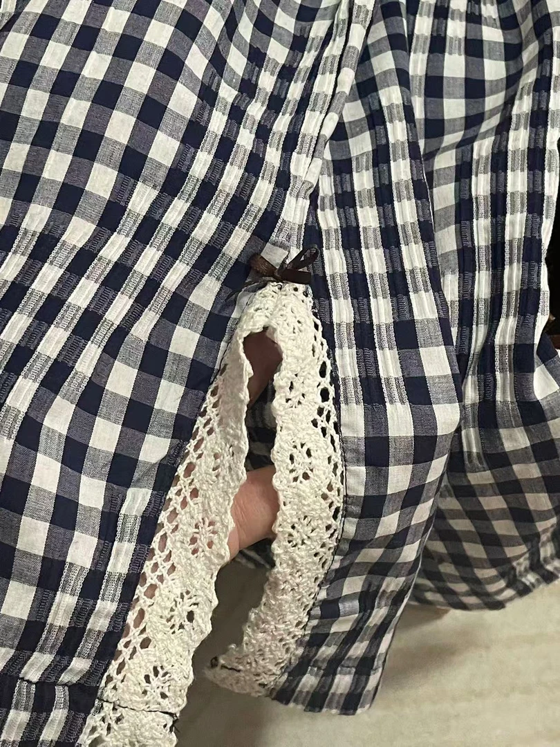 夏日清凉格子蕾丝裤