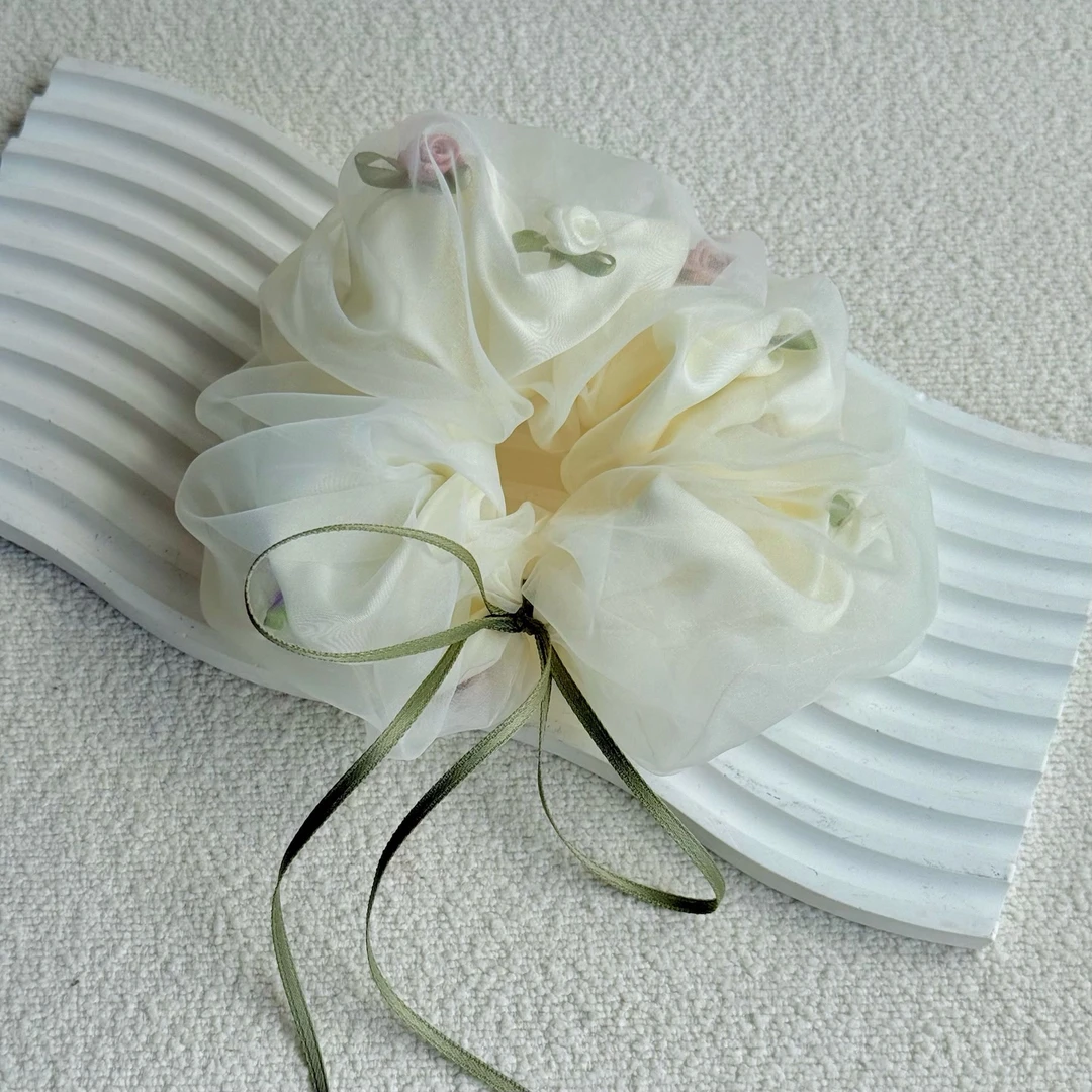 c139气质百搭时尚花朵蝴蝶结飘带清新网纱甜美温柔ins超仙发圈