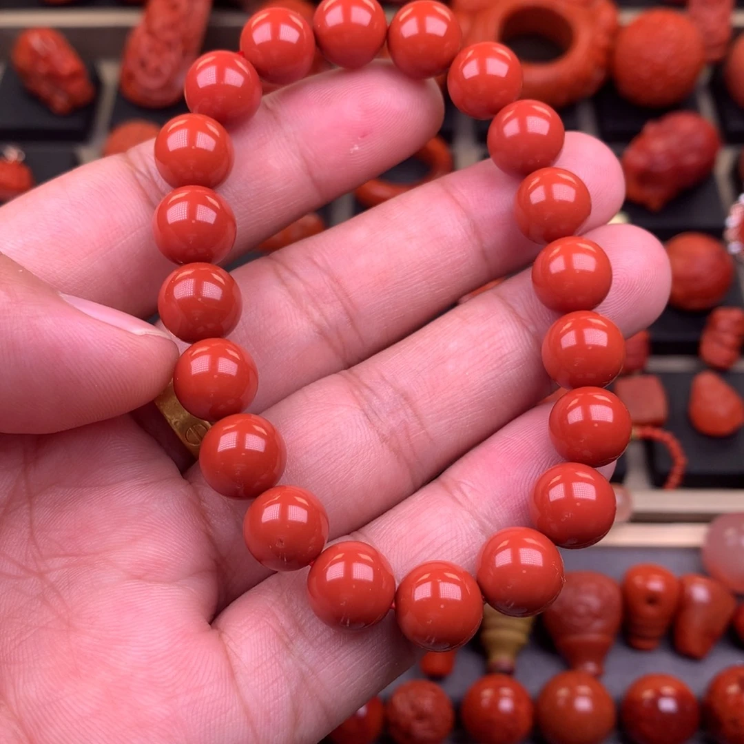 南红玛瑙未镶嵌纯色圆珠手串10+