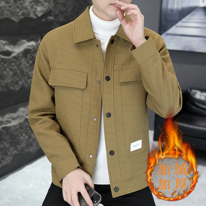 秋春秋季新款加绒加厚时尚百搭翻领舒适夹克外套韩版潮流修身短款