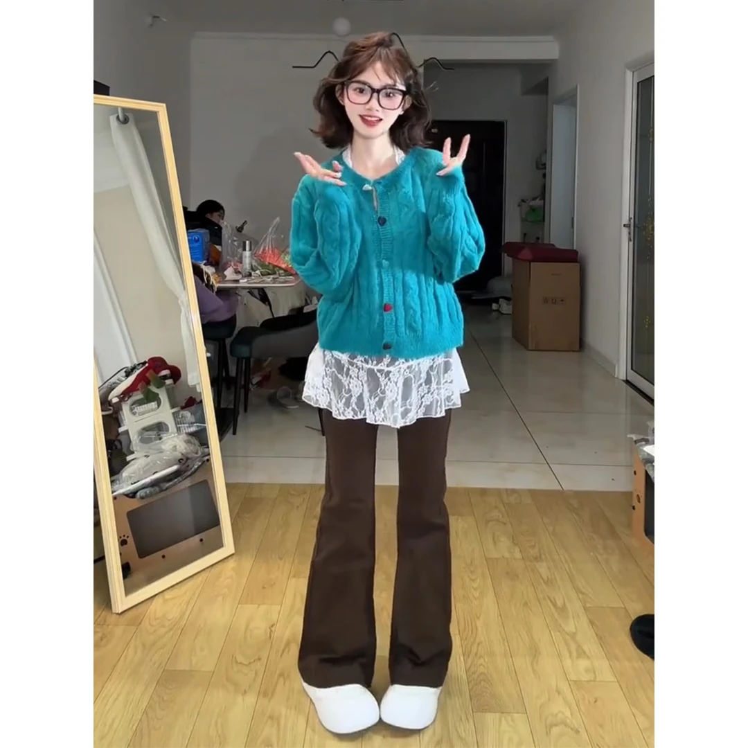 彩色爱心纽扣短款毛衣外套女春季新款软糯针织衫宽松显瘦圆领上衣