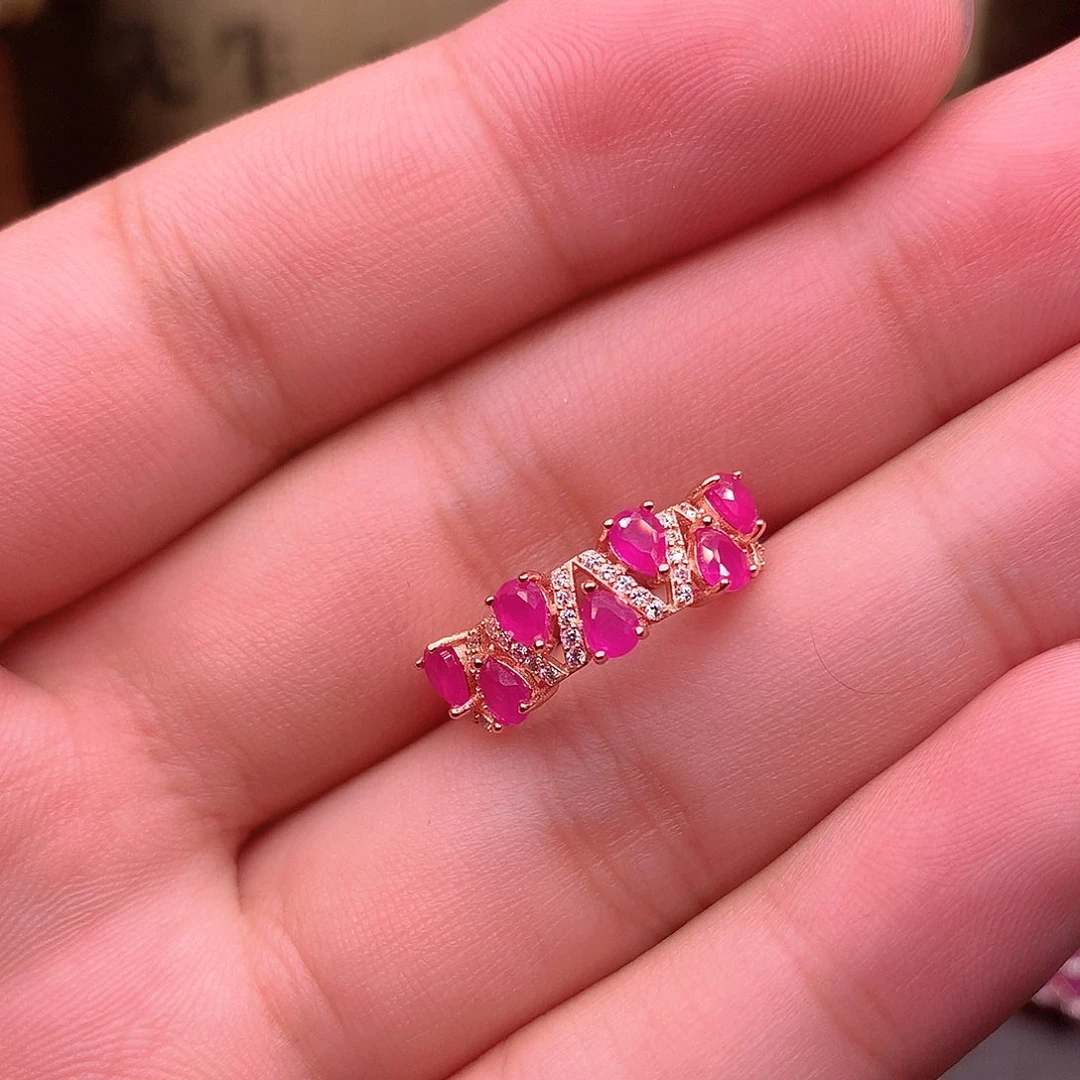 红宝石戒指银S925镶嵌