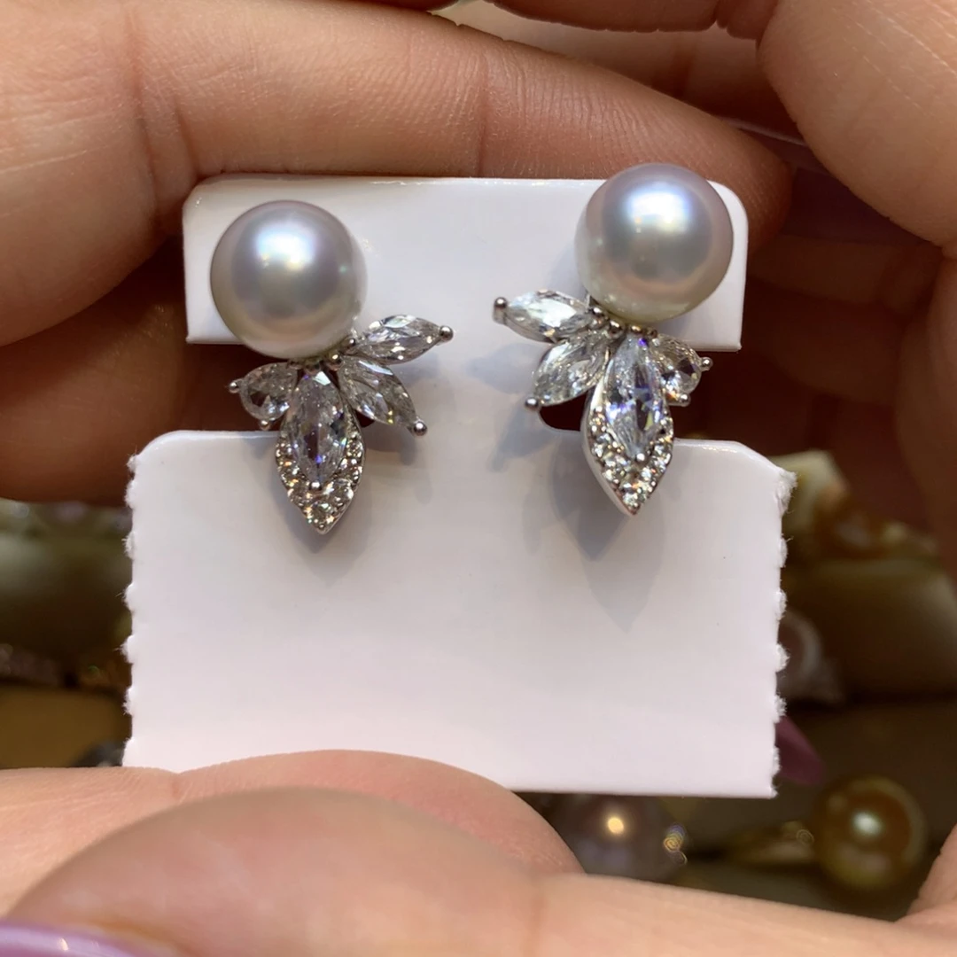 银S925镶嵌耳饰海水珍珠