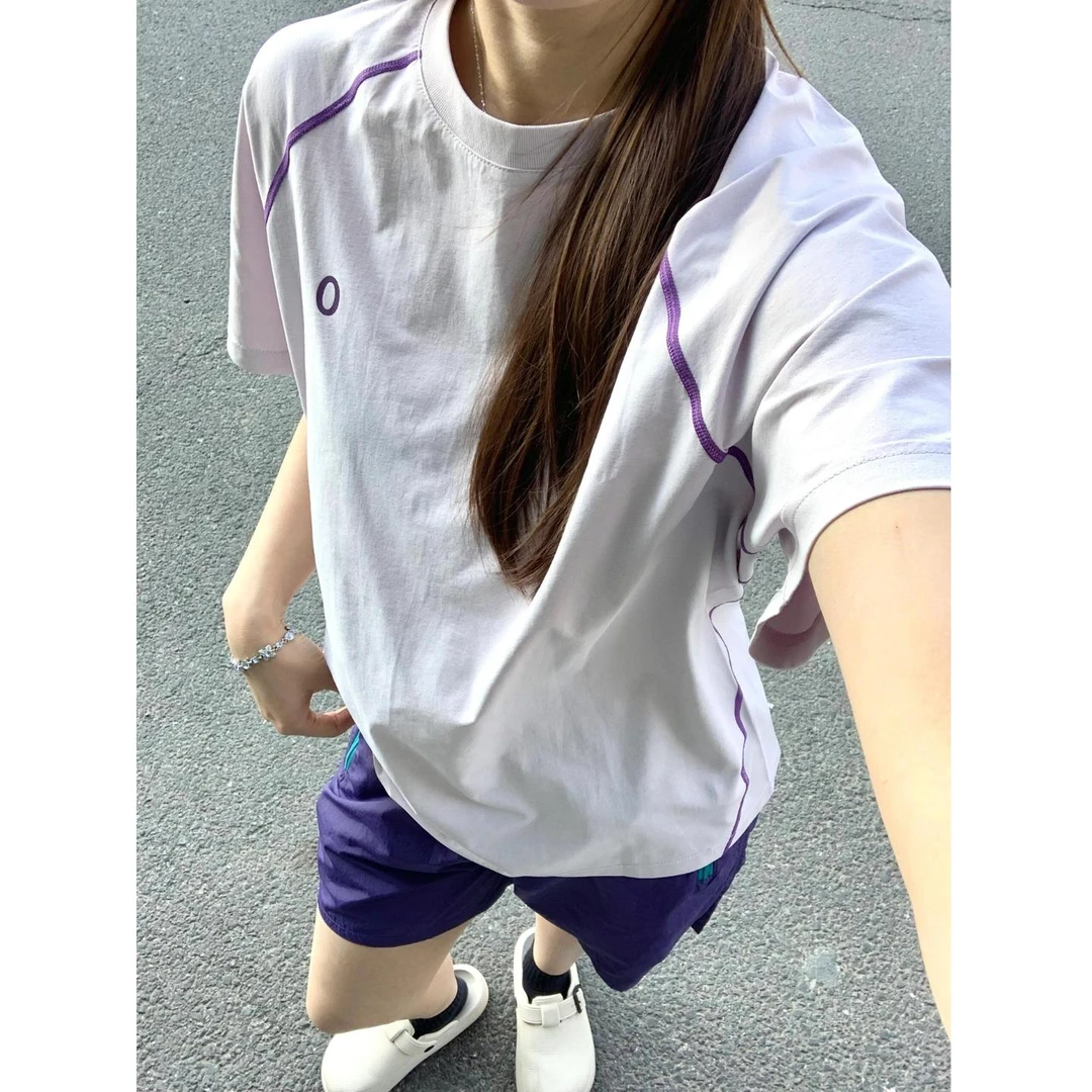 冰皮速干t恤男女夏季户外运动透气凉感短袖插肩袖撞色拼接半截袖