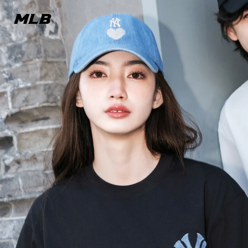 MLB官方 情侣棒球帽刺绣爱心LOGO牛仔软顶遮阳帽24夏季新款CPH02