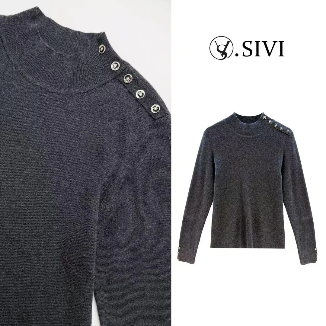 熙薇【​静奢基础】2025秋冬新款时尚洋气纽扣半高领羊毛衫H6102