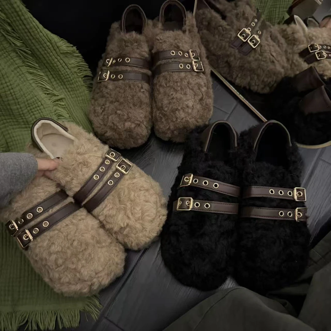 2025年冬季新款一脚蹬两穿厚底增高简约百搭设计感外穿女毛毛鞋
