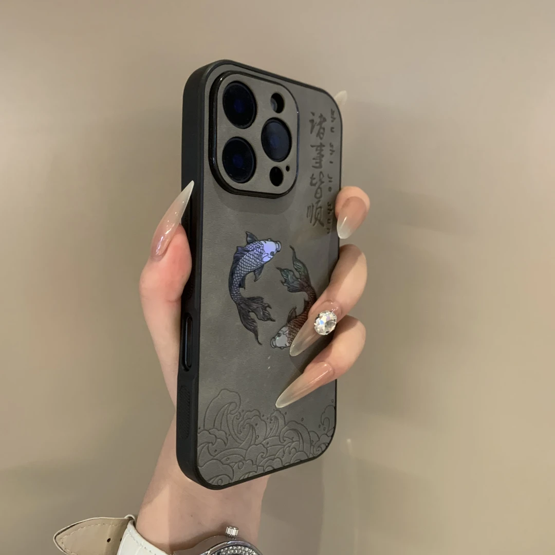新年创意锦鲤诸事皆顺适用苹果16promax手机壳iphone15pro全包14/