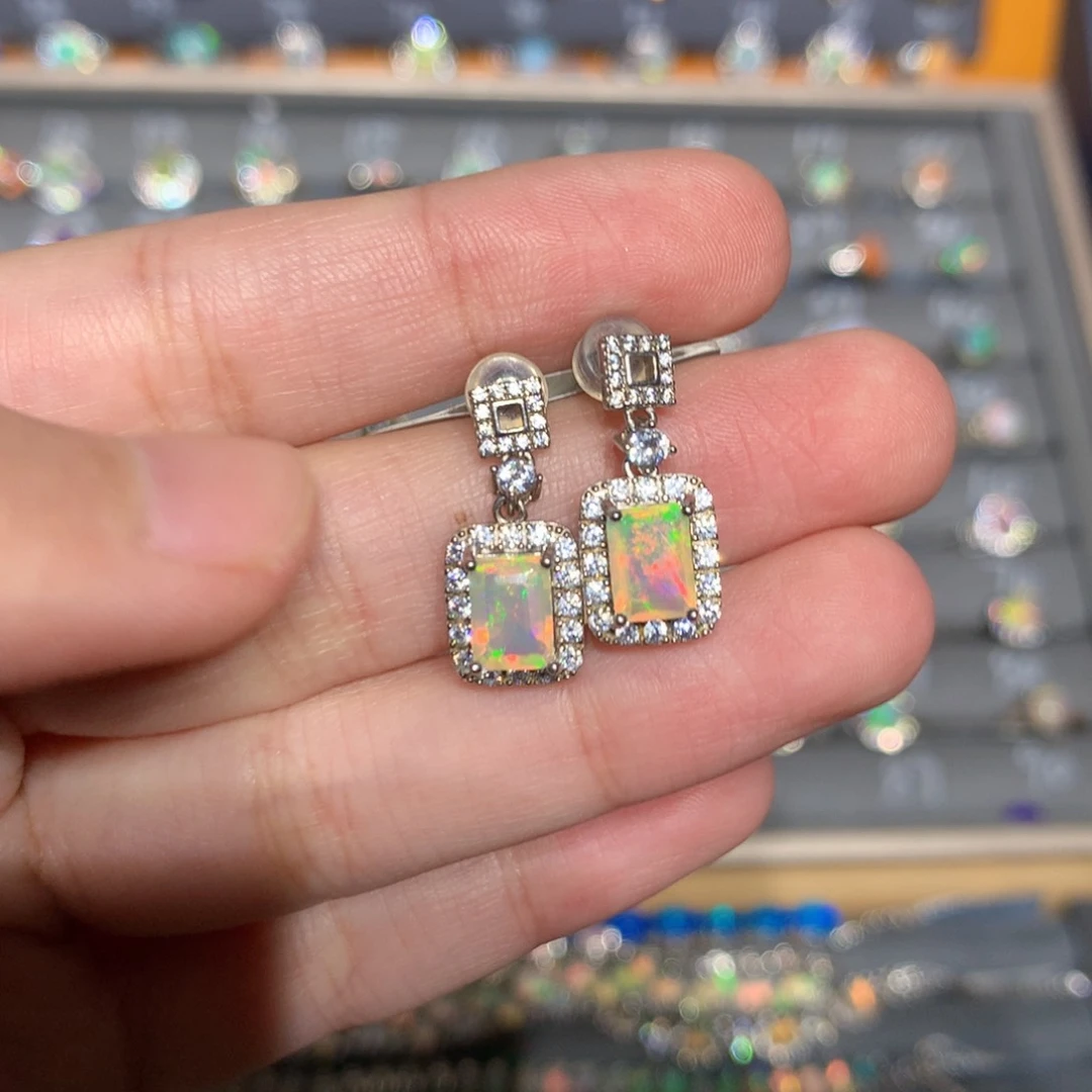 银S925镶嵌欧泊欧泊耳饰y