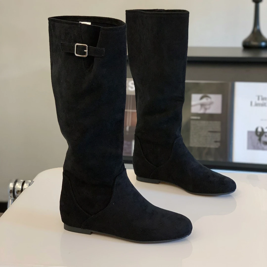 内增高4CM绒面高筒靴女2025秋冬新款超火气质百搭骑士靴显瘦长靴