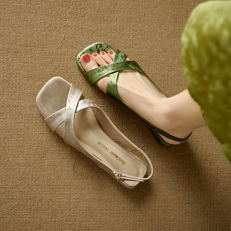 交叉一字带罗马凉鞋女2025新款夏季女鞋新中式国风鞋子平底鞋