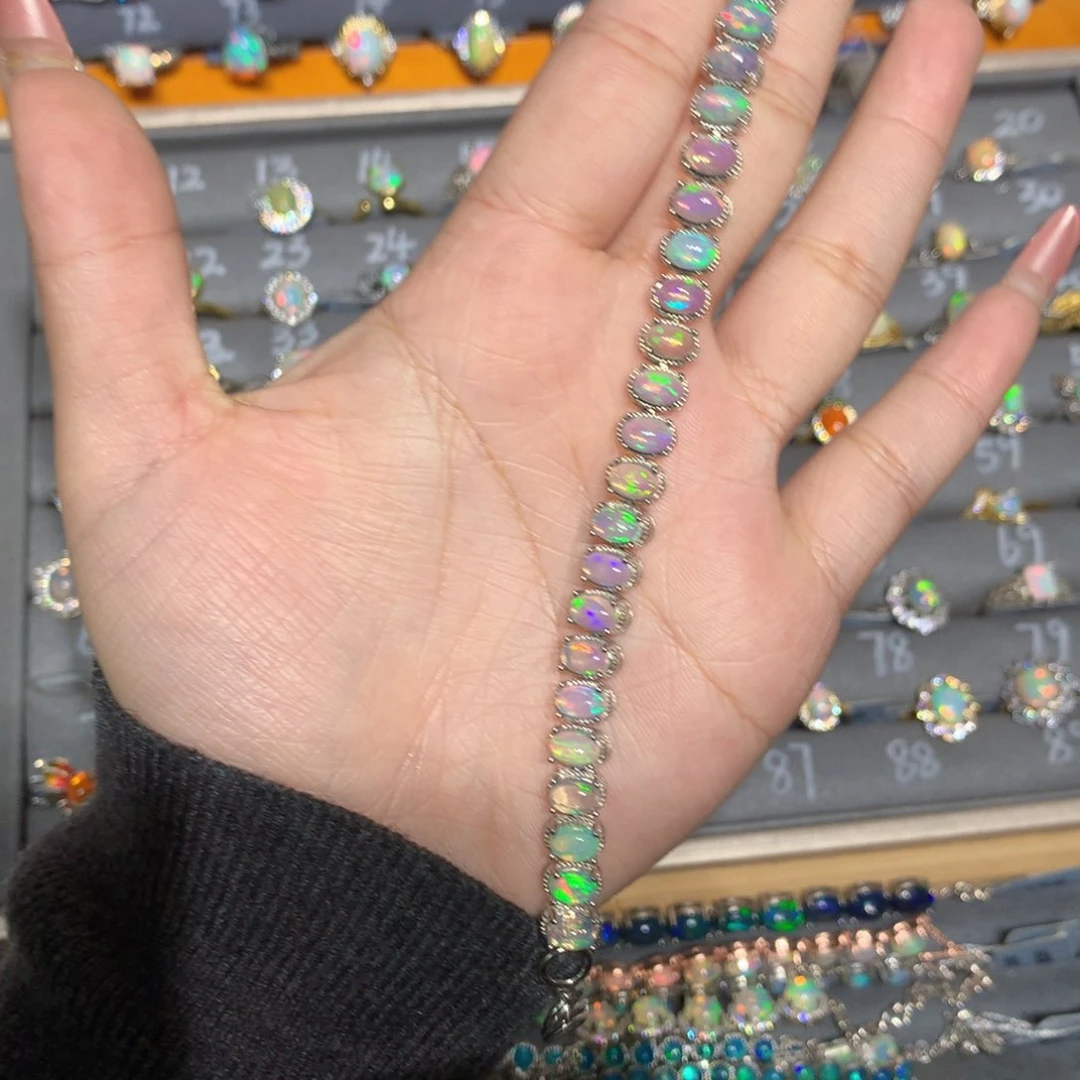 银S925镶嵌欧泊欧泊手链l