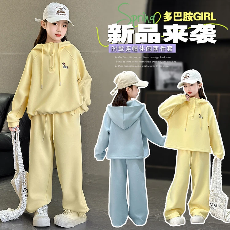 女童套装2025新款春秋洋气时髦春季时尚宽松运动刺绣儿童装两件套