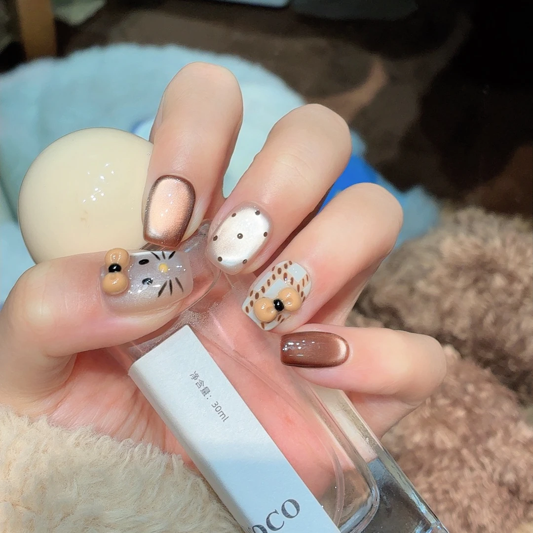 【‌KT喵】新中式设计师纯手工穿戴甲新品穿戴美甲-手绘精致KT喵