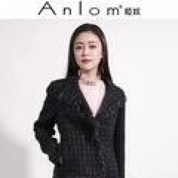 Anlom/娅奴冬季新款翻领兰格休闲绵羊毛纤维通勤御寒保暖上衣外套