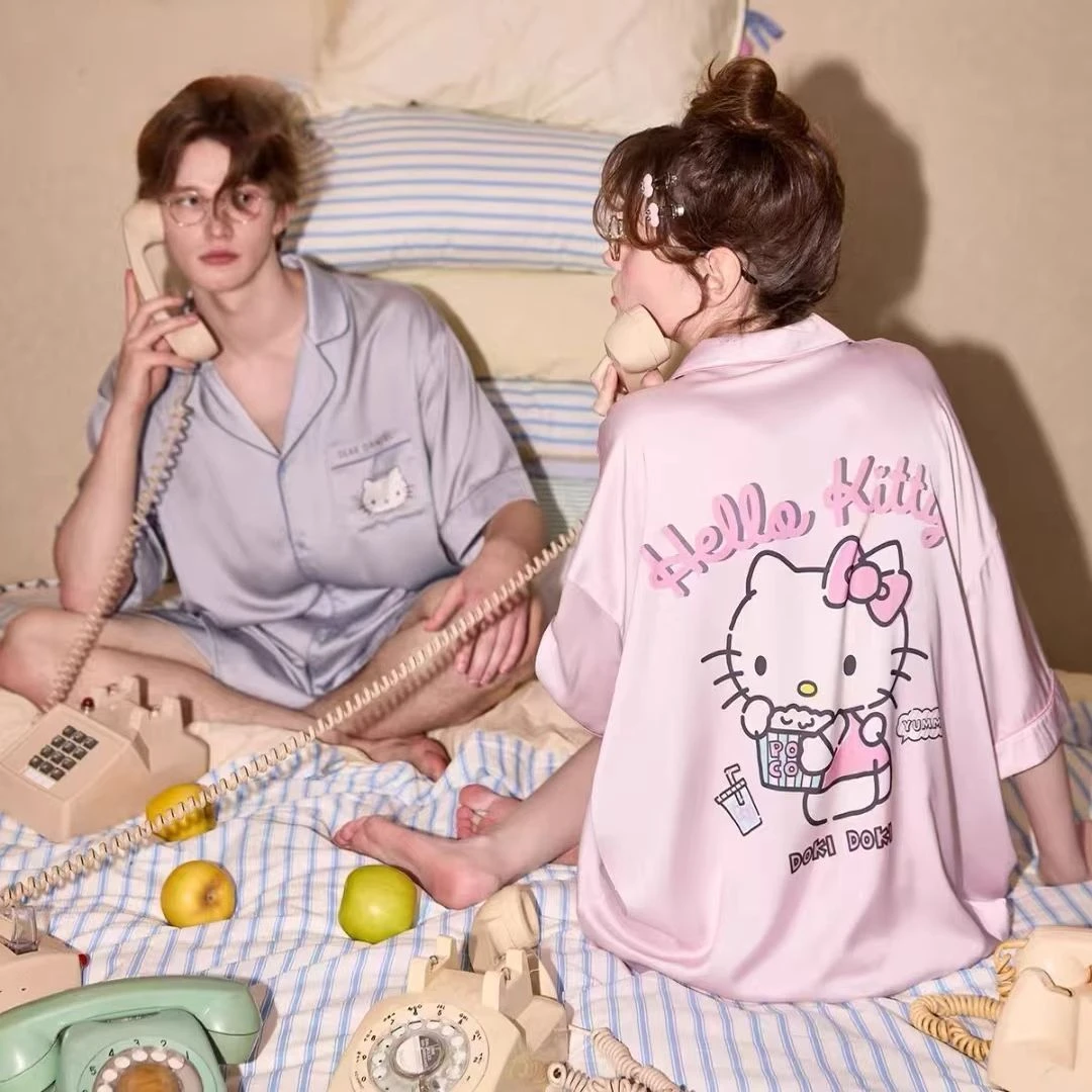 情侣睡衣HelloKitty夏季女款2025新款凉感冰丝男休闲家居服套装