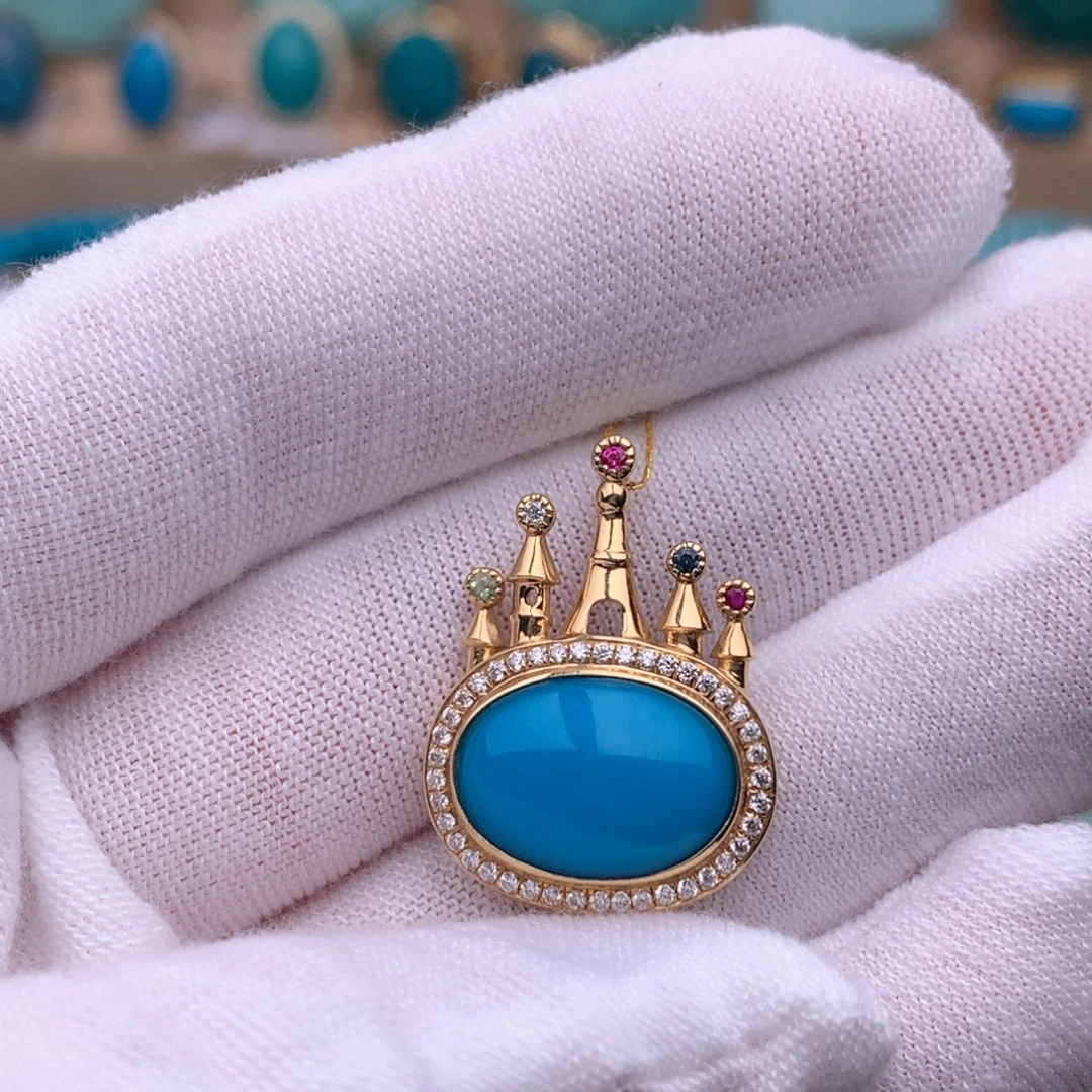 绿松石18K金镶嵌珠宝奇石