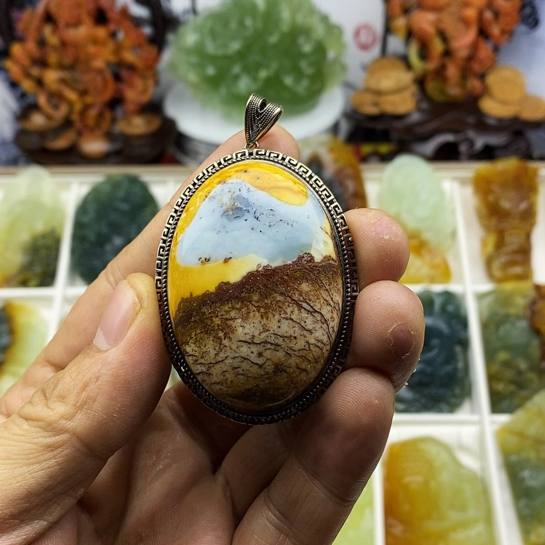 蛇纹石玉银S925镶嵌颈饰