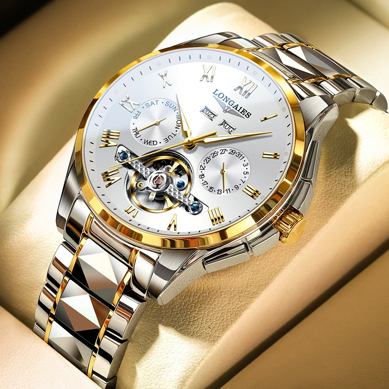 浪 琴正品男手表机械表时尚防水商务夜光多功能LOEGSINS男士腕表