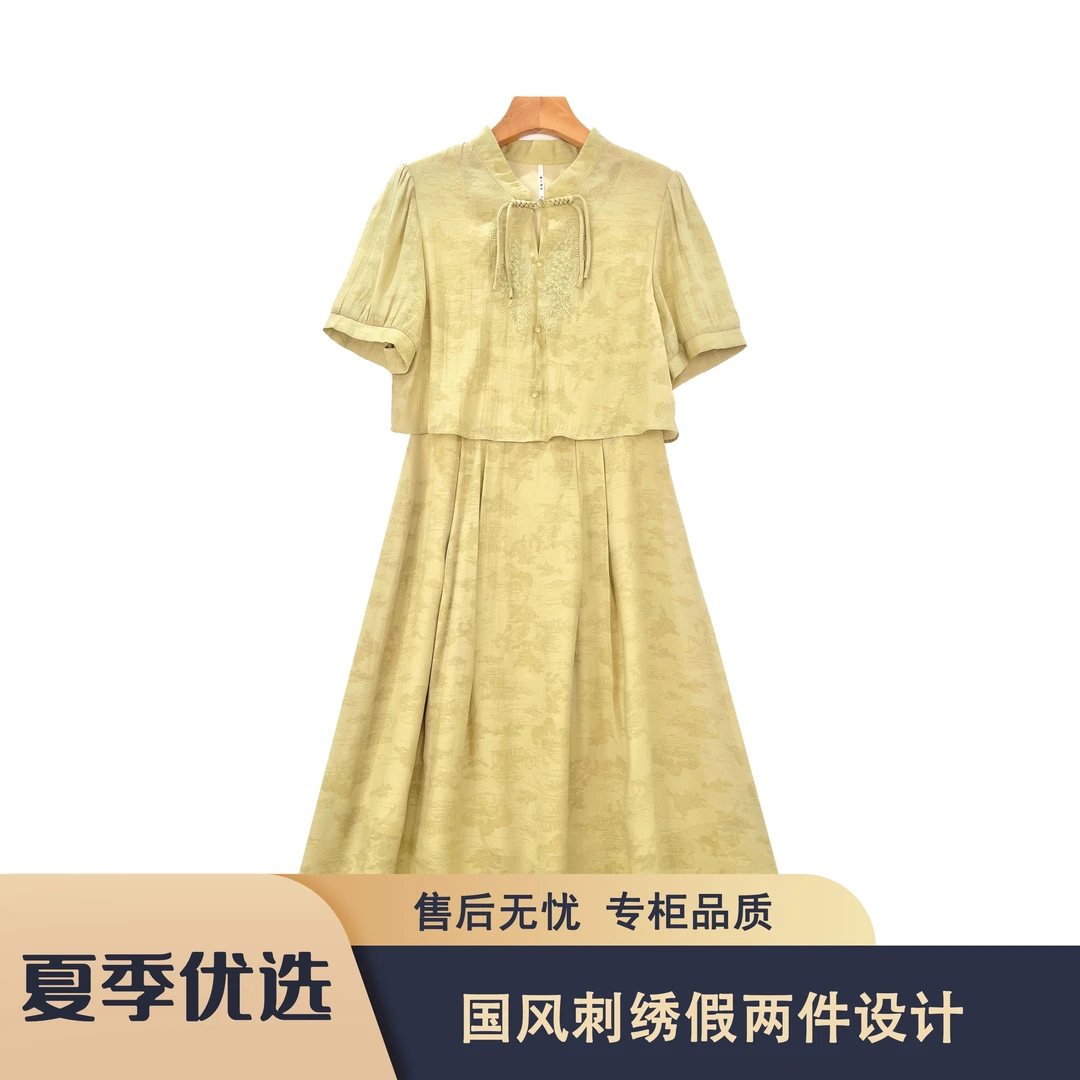 S148 梵T2025夏季国风新中式刺绣假两件设计时尚连衣裙FT738款