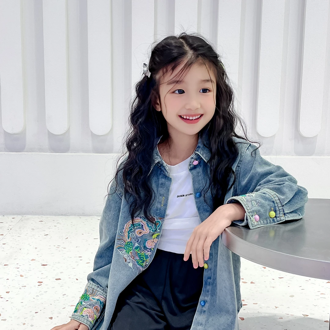 女童2025秋季新款国风衬衣时尚洋气爆款中大童儿童小女孩牛仔外套