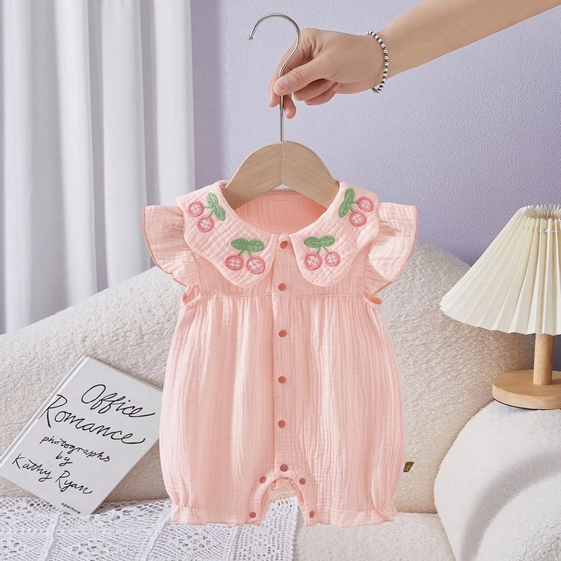 新生婴儿衣服夏季薄款纯棉超萌女宝宝连体衣公主满月百天短爬哈衣