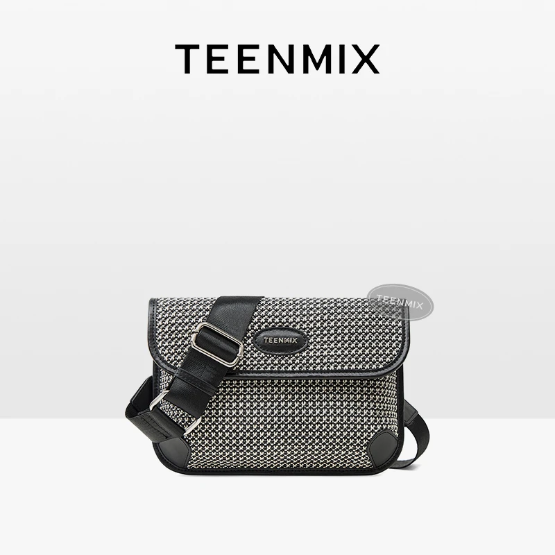 清天美意女包新款拉菲草编织胸包简约撞色胸包百搭斜挎包包