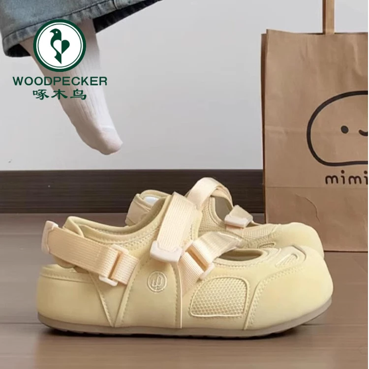 啄木鸟凉鞋女2025夏魔术贴镂空网面运动休闲鞋小众丑萌玛丽珍女鞋