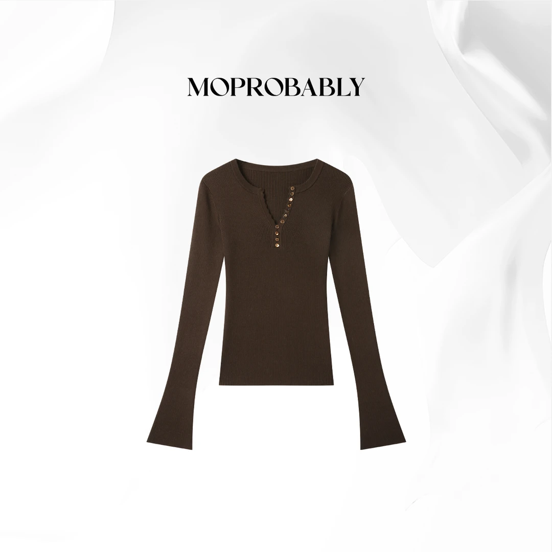 Moprobably贝贝「永恒」时尚个性百搭V领套头打底针织衫L5476100