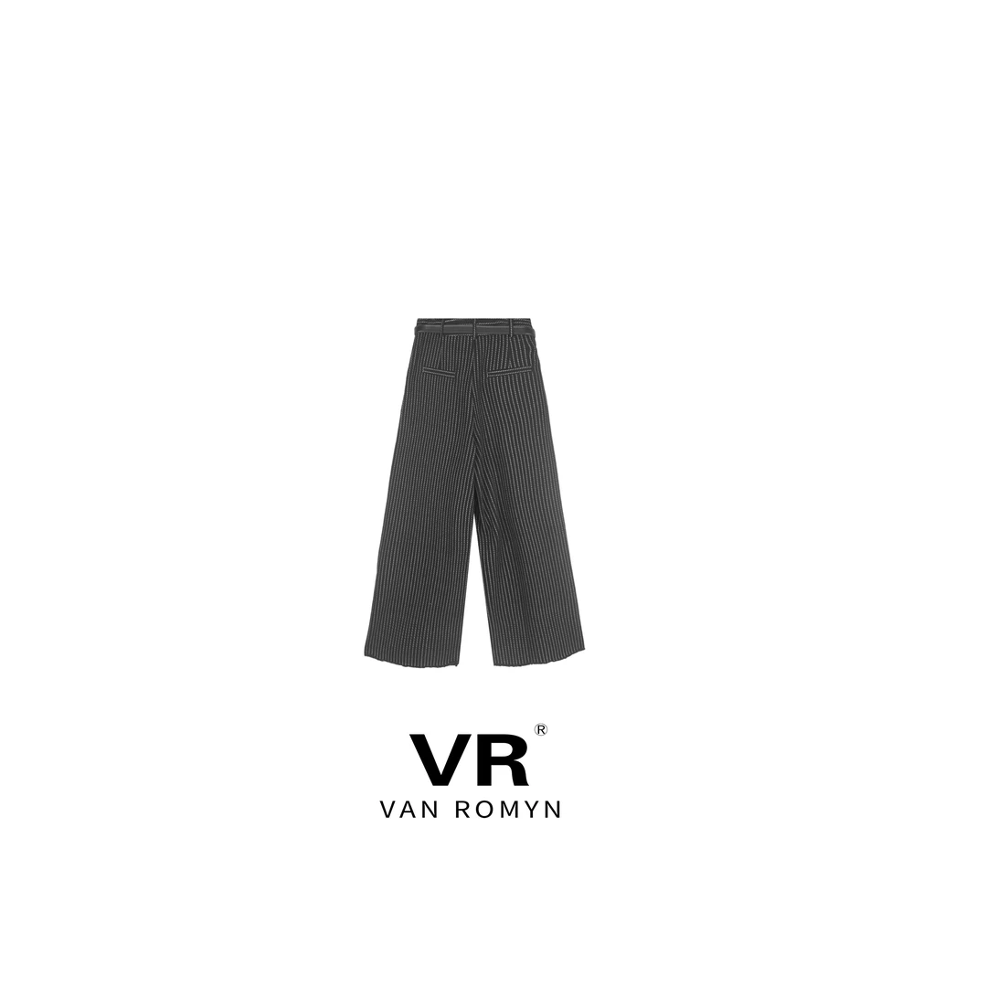 【VR莉娜】508237腰带竖纹休闲裤