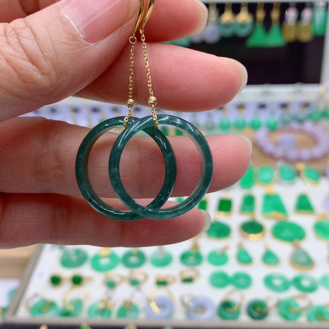 翡翠18K金镶嵌耳饰