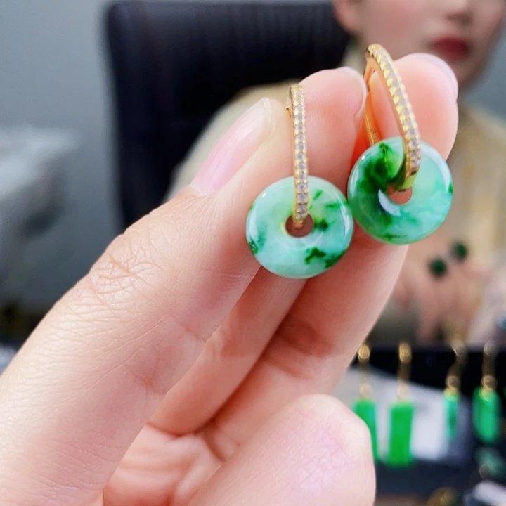 翡翠耳饰银S925镶嵌饰品