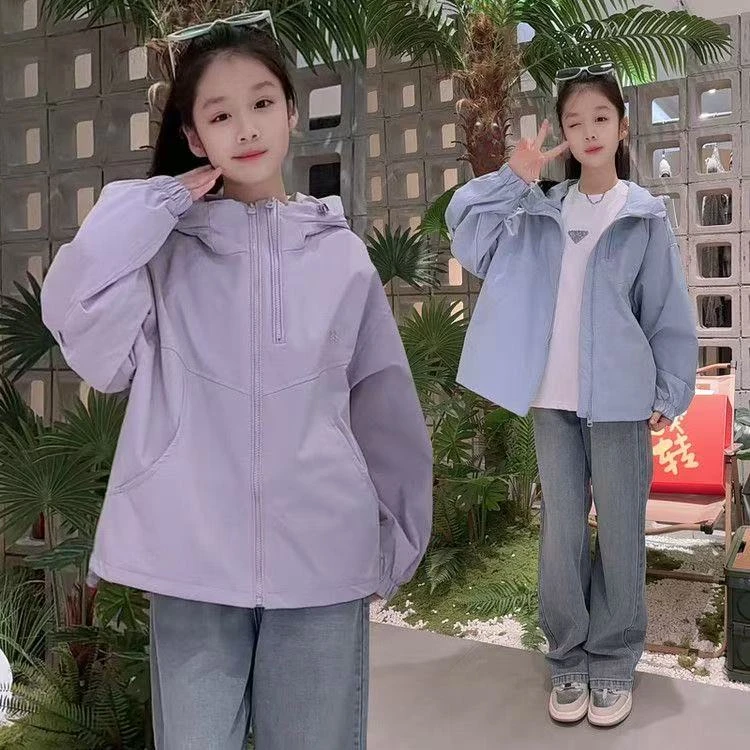 春季连帽双拉链冲锋衣外套女童高级感新韩版宽松显瘦户外休闲上衣