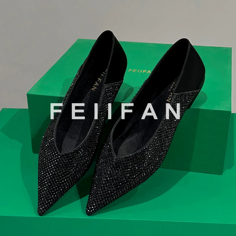 【现货】平底单鞋女2025春秋新款水钻方扣法式绝美尖头时尚鞋子6620