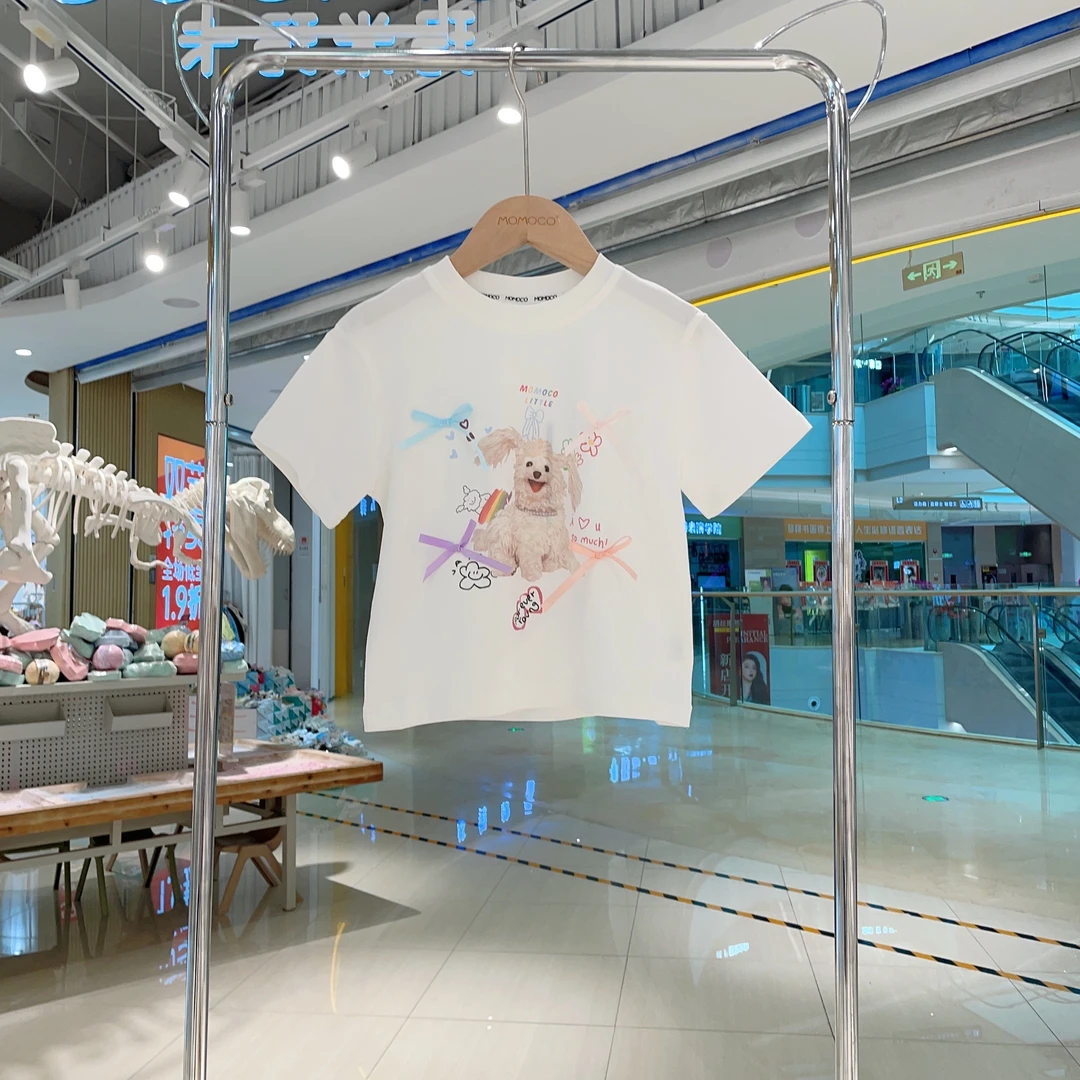 MOMOCO女童夏季蝴蝶结小狗T恤77620235008