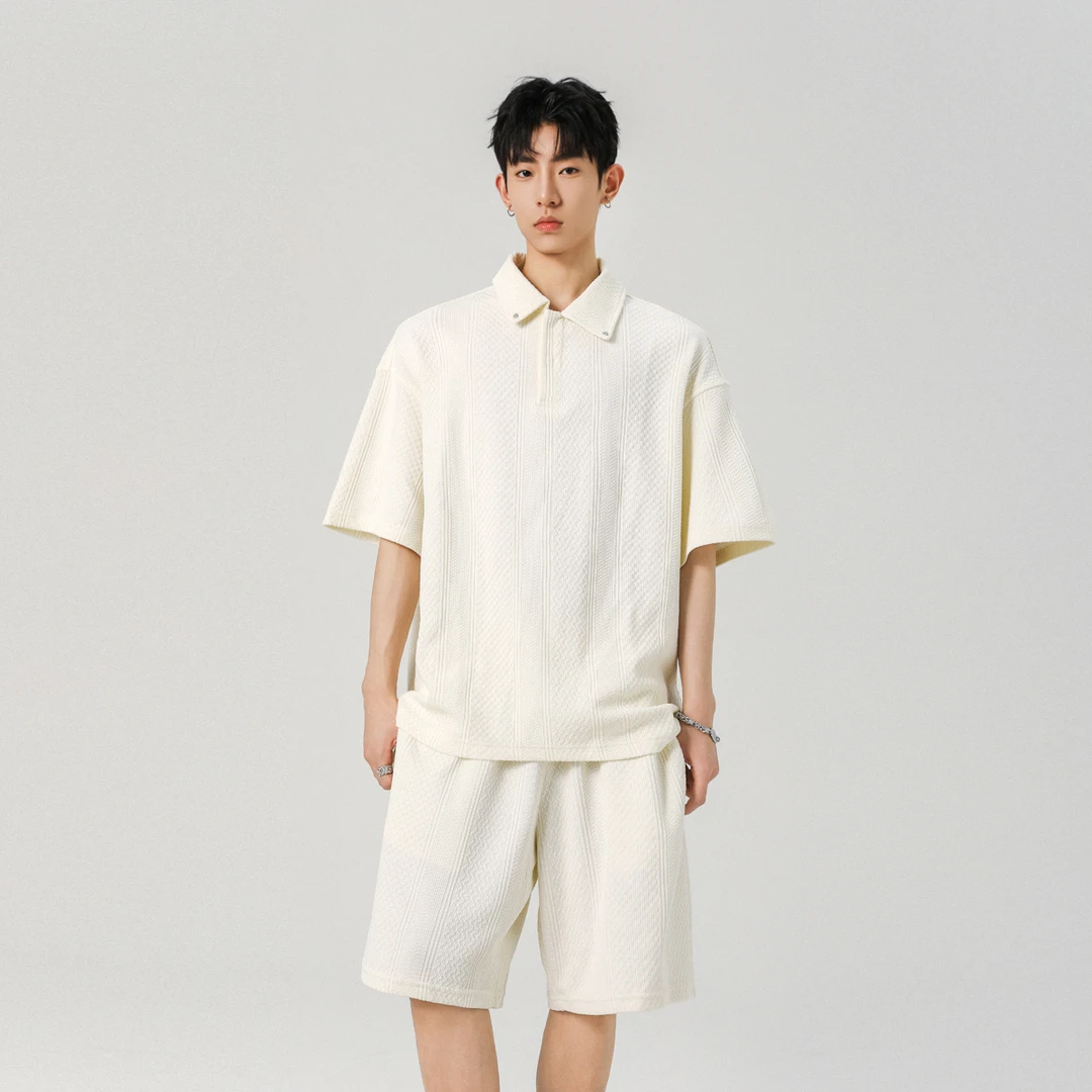 短袖套装男士夏季慵懒风新薄款高级感男装休闲大码衣服polo衫短裤