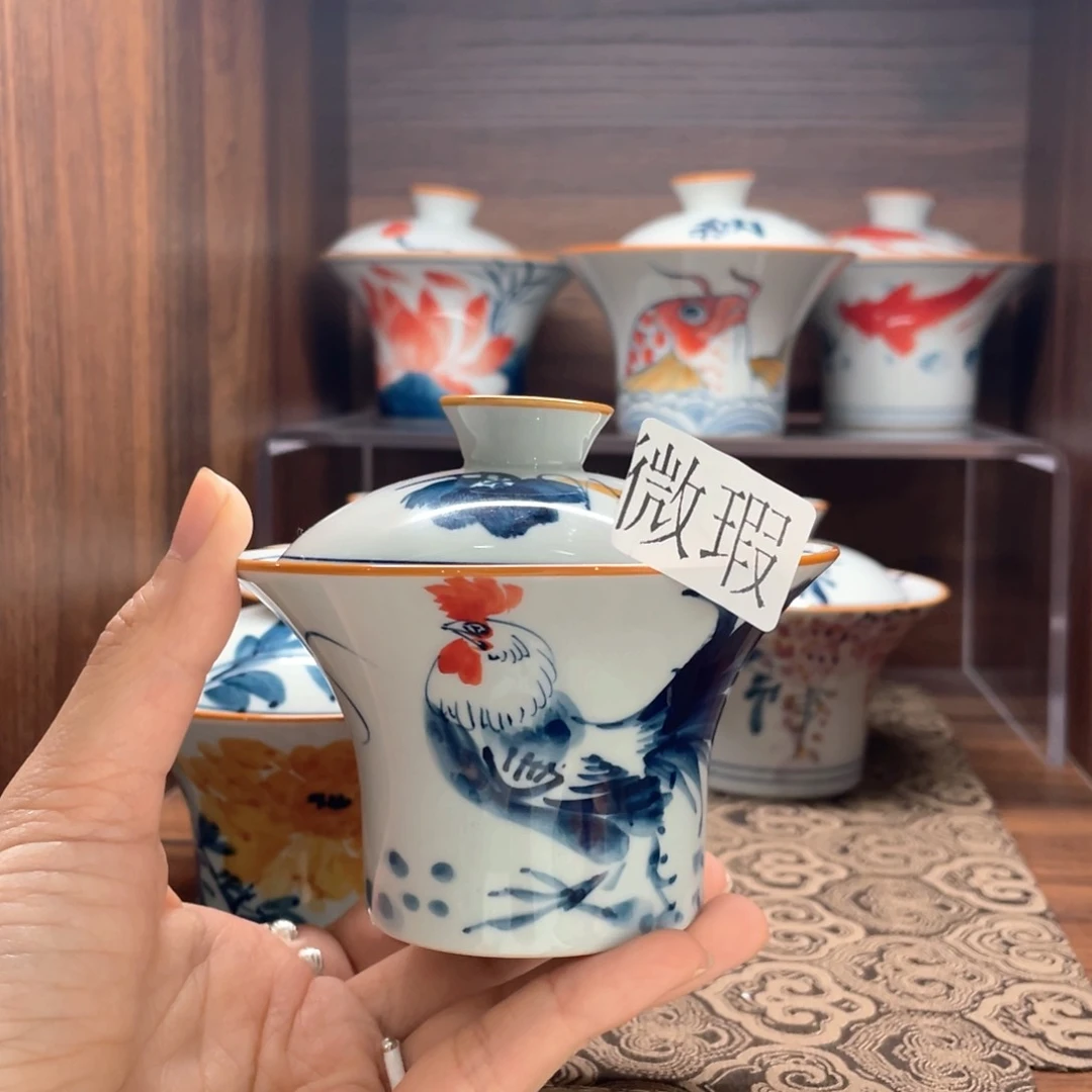 釉下彩纯手绘有瑕