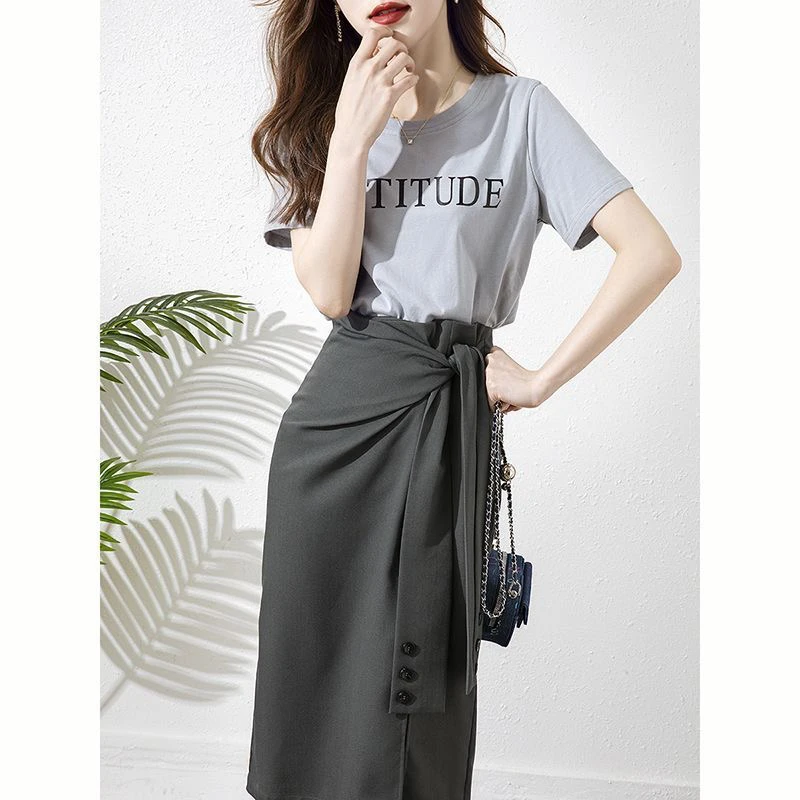 夏季新款圆领时尚洋气简约印花字母T恤休闲上衣039