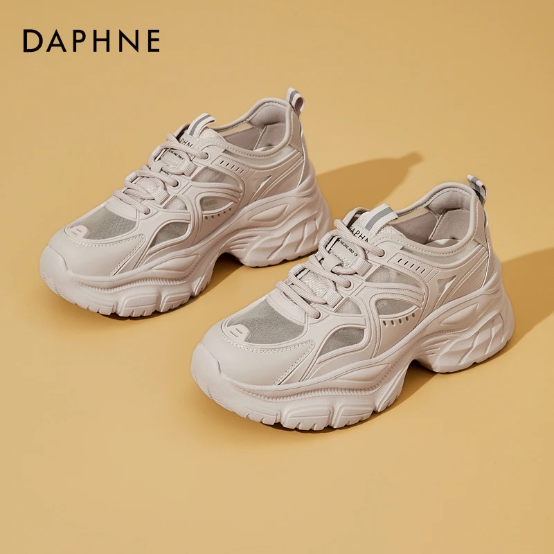 达芙妮高级网面老爹鞋女2025新款秋季薄款厚底增高爆款运动休闲鞋