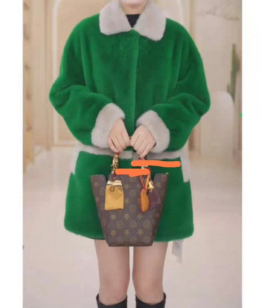 英国UKU.BRANDCLOTHING皮草女装高端大气翻领中长款外套