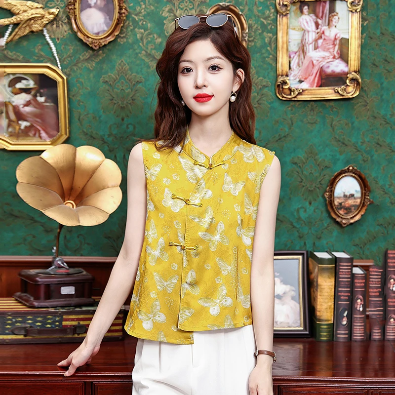 2025年夏季高级感无袖别致新中式国风上衣时尚显瘦衬衣