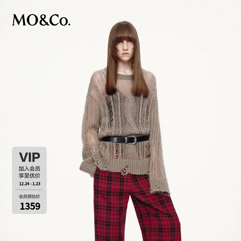 MOCO针织衫2025秋新品马海毛绵羊毛混纺镂空漏针宽松MBE3SWT013