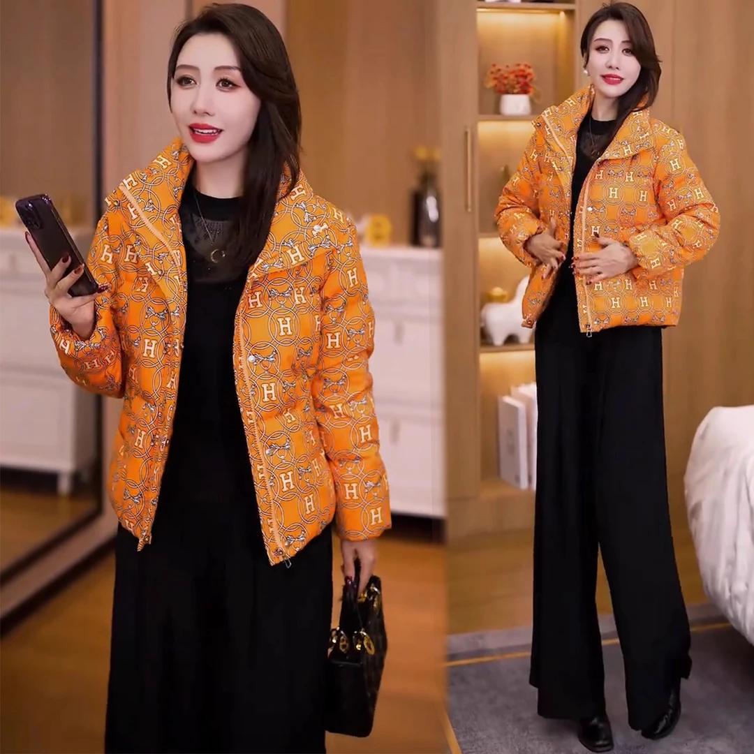 时尚字母立领棉服女2025秋冬新款洋气显瘦加厚保暖面包服棉衣外套