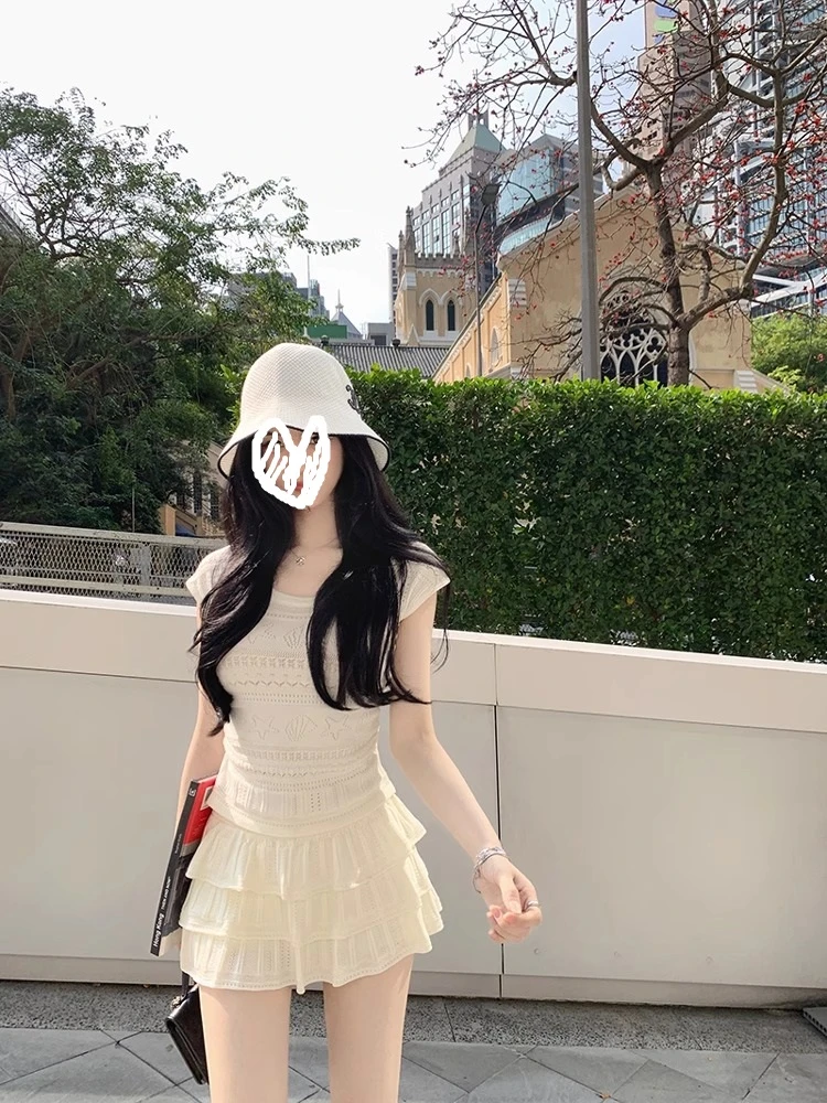 2025年夏季新款温柔风钩花套装薄款镂空针织两件套0497#