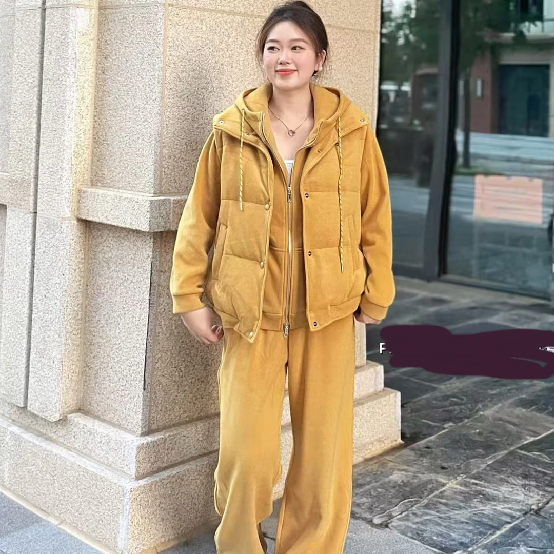 秋季新款时尚显瘦气质高档加绒宽松马甲套装