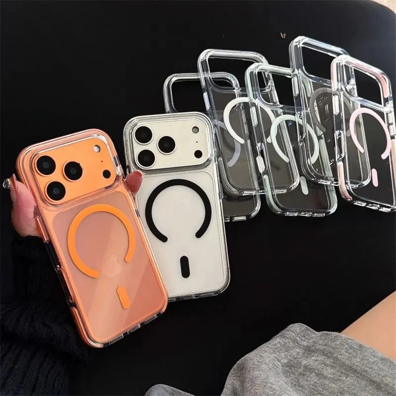 Xins风彩色框透底磁吸适用苹果17pro手机壳iPhone16大孔15套14