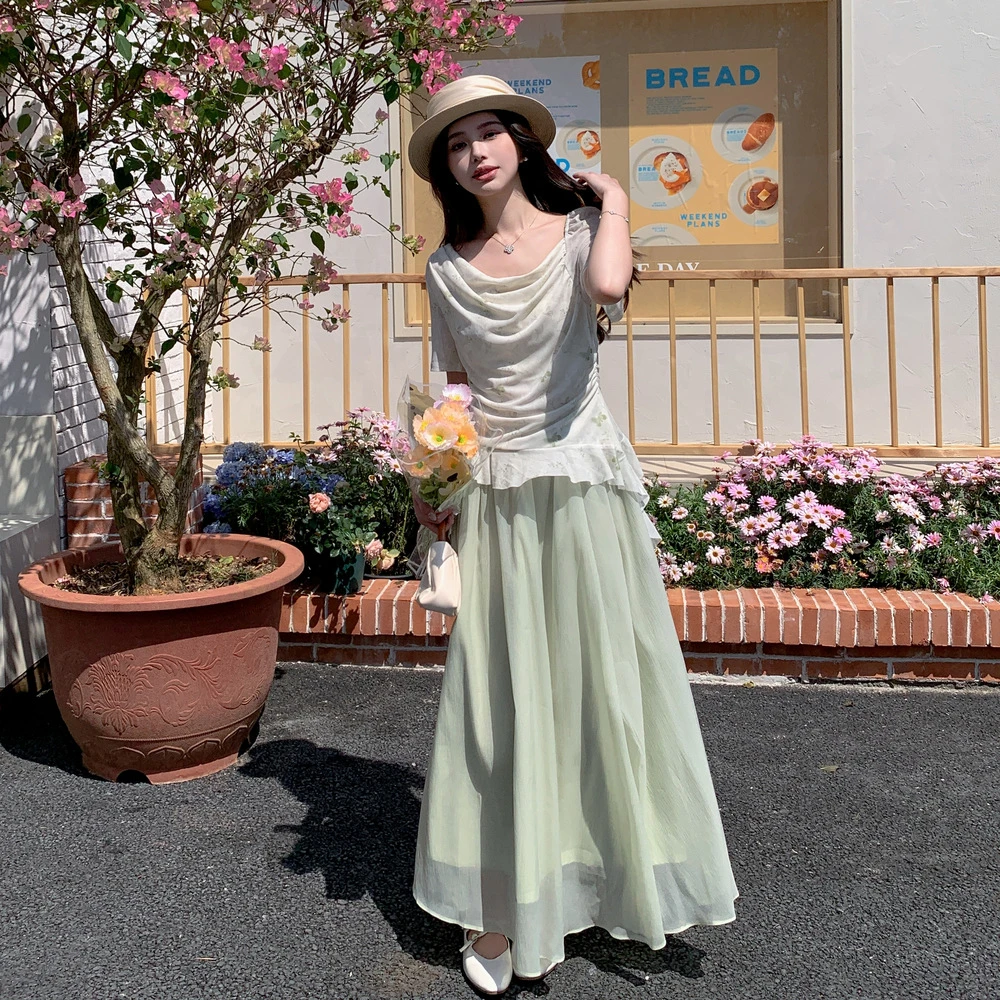气质淑女半身裙两件套装2025年夏季新款韩版休闲百搭上衣仙女裙子