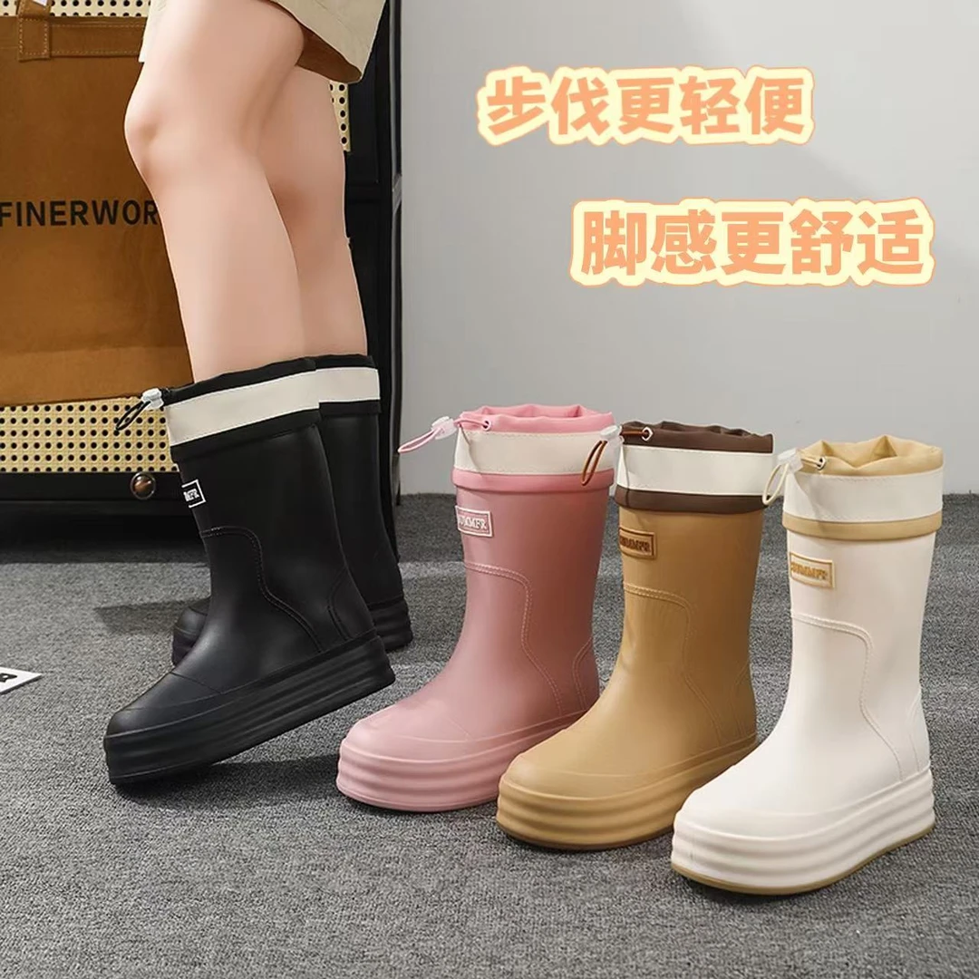 超软厚底短筒包边防水束口雨鞋女款加厚外穿防滑时尚百搭时装雨靴