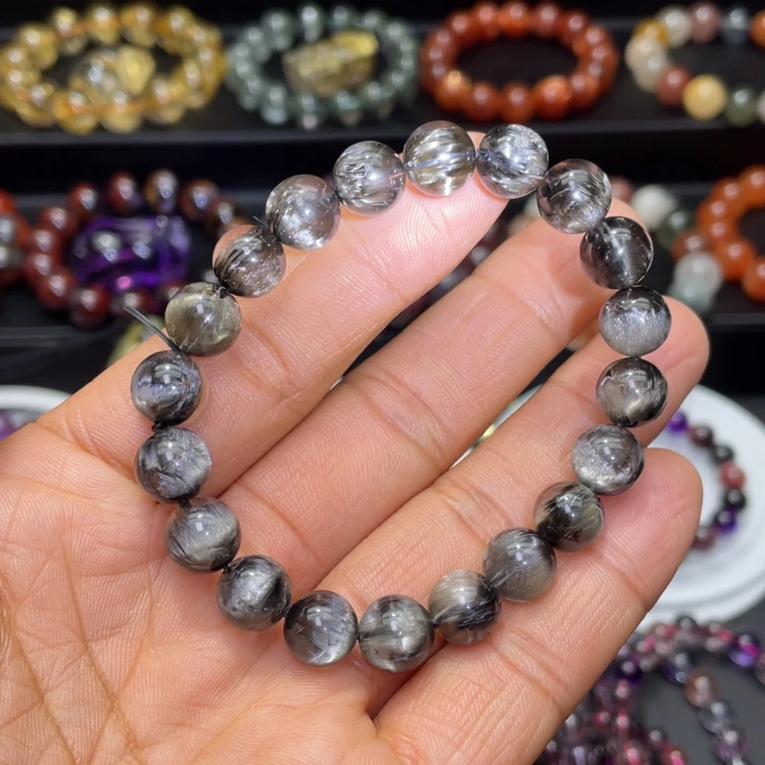 手链未镶嵌水晶黑银钛9+m